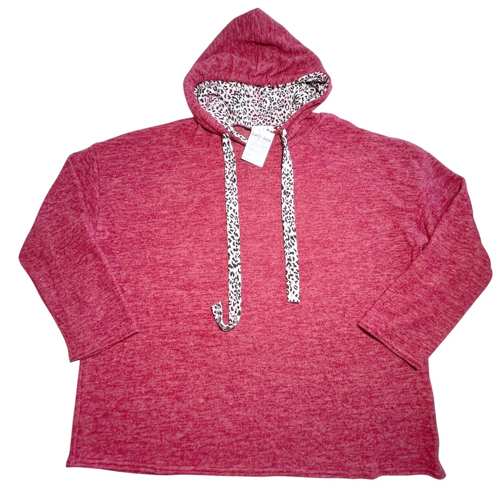 Womens 2X Oversized Boutique Hoodie Pullover Leopard Trim Cabincore Outdoor Cozy - Picture 2 of 8